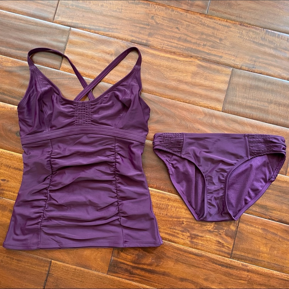 Athleta Smocked Tankini Top & Bikini Bottom 34D/DD